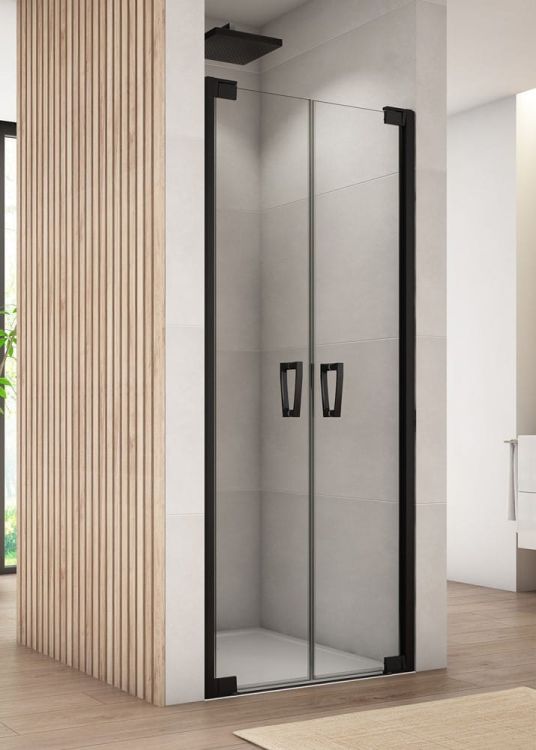 drzwi prysznicowe 80x200 cm wahadłowe dwuczęściowe Sanswiss Cadura Black Line CA2C0800607 czarny mat