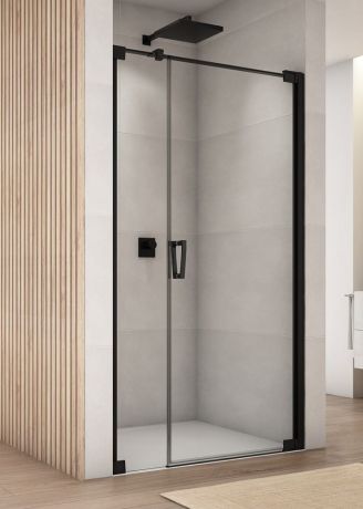 Przejdź do produktu Czarne drzwi prysznicowe 110x200 cm wahadłowe z elementem stałym Sanswiss Cadura Black Line CA31CD1100607 czarny mat
