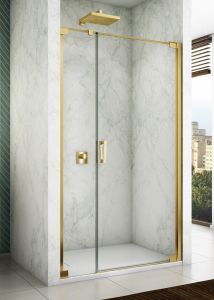Złote drzwi prysznicowe wahadłowe 120x200 cm z elementem stałym Sanswiss Cadura Gold Line CA31CD złoty