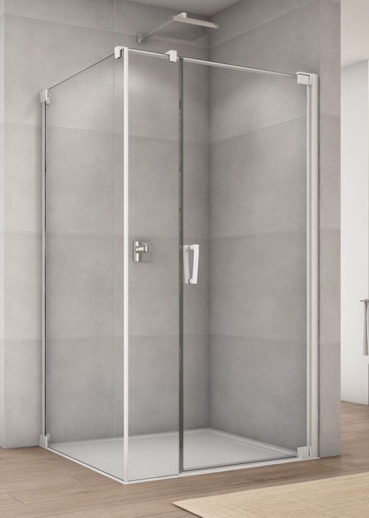 Biała kabina prysznicowa kwadratowa 80x80x200 cm z drzwiami wahadłowymi z elementem stałym Sanswiss Cadura White Line CA31CG0800907+CAT50800907 biały mat