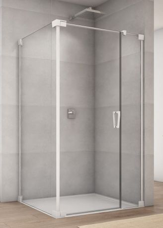 Przejdź do produktu Biała kabina prysznicowa kwadratowa 100x100x200 cm z drzwiami wahadłowymi z elementem stałym Sanswiss Cadura White Line CA31CG1000907+CAT21000907 biały mat