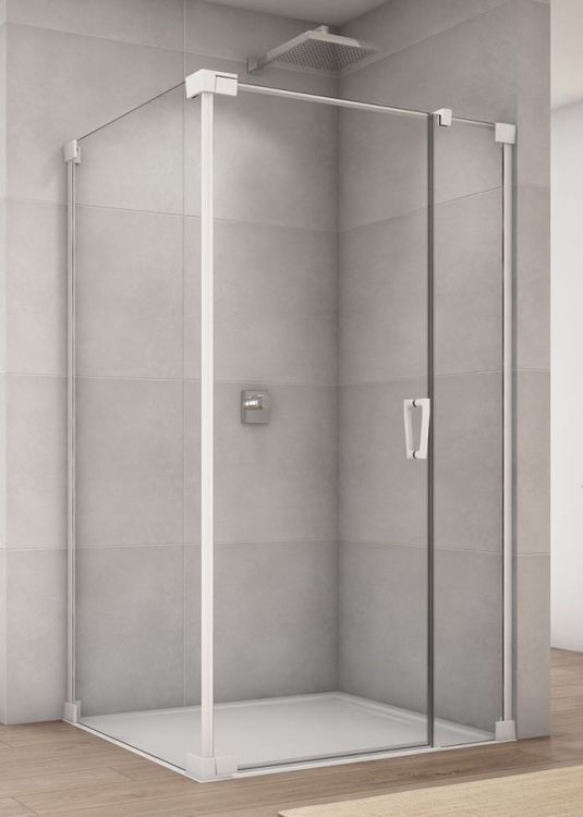 Biała kabina prysznicowa kwadratowa 100x100x200 cm z drzwiami wahadłowymi z elementem stałym Sanswiss Cadura White Line CA31CG1000907+CAT21000907 biały mat