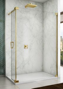 Kabina prysznicowa walk-in 100x44x200 cm z elementem ruchomym Sanswiss Cadura Gold Line CADUOG1001207 złoty