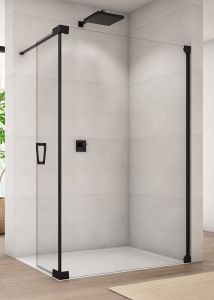 Czarna kabina prysznicowa walk-in 120x44x200 cm z elementem ruchomym Sanswiss Cadura Black Line CADUOG1200907 czarny mat
