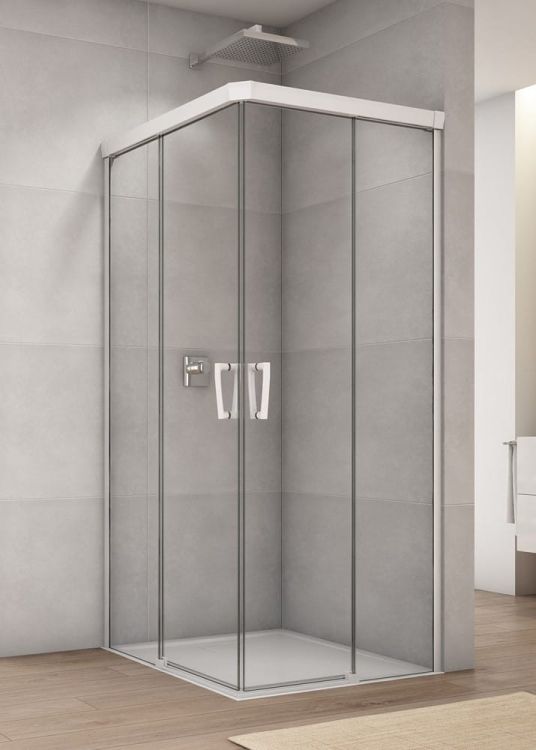 Biała kabina prysznicowa 70x70x200 cm z drzwiami rozsuwanymi z elementem stałym i wejściem narożnym Sanswiss Cadura White Line CAE2G+CAE2D biały mat