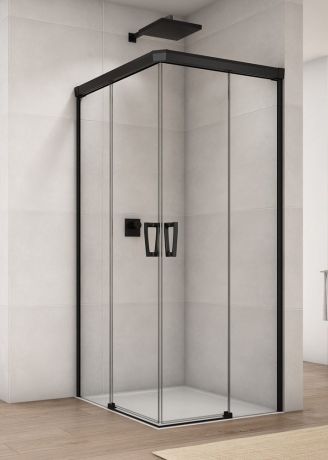 Przejdź do produktu Czarna kabina prysznicowa 70x70x200 cm z drzwiami rozsuwanymi z elementem stałym i wejściem narożnym Sanswiss Cadura Black Line CAE2G0700607+CAE2D0700607 czarny mat