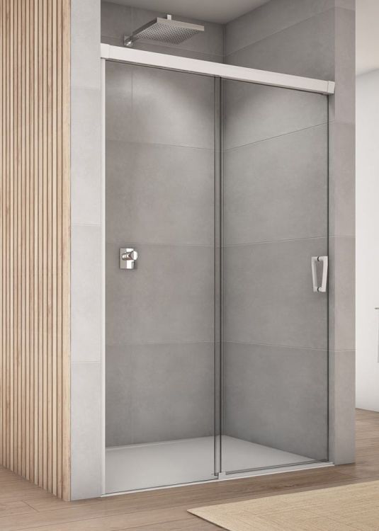 Białe matowe drzwi prysznicowe 100x200 cm rozsuwane dwuczęściowe Sanswiss Cadura White Line CAS2G1000907 biały mat
