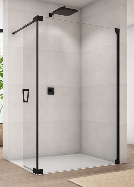 Kabina prysznicowa walk-in 140x44x200 cm z elementem ruchomym Sanswiss Cadura Black Line CADUOG1400607 czarny mat
