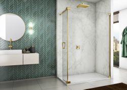 Złota kabina prysznicowa walk-in 140x44x200 cm z elementem ruchomym Sanswiss Cadura Gold Line CADUOG1401207 złoty