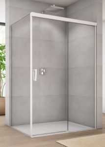 Biała kabina prysznicowa 110x90x200 cm z drzwiami rozsuwanymi z elementem stałym Sanswiss Cadura White Line CAS2G+CAST biały mat