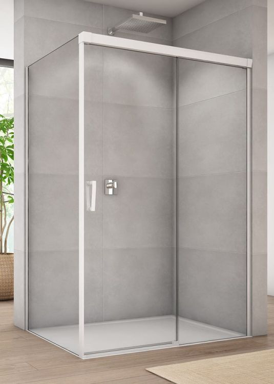 Biała kabina prysznicowa 110x90x200 cm z drzwiami rozsuwanymi z elementem stałym Sanswiss Cadura White Line CAS2G+CAST biały mat