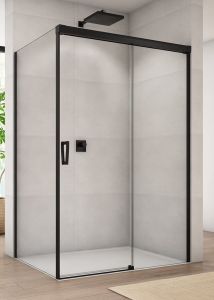 Czarna kabina prysznicowa 180x120x200 cm z drzwiami rozsuwanymi z elementem stałym Sanswiss Cadura Black Line CAS2D+CAST czarny mat