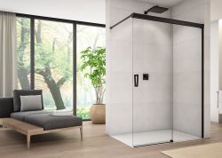 Czarna kabina prysznicowa walk-in 100x200 cm Sanswiss Cadura Black Line CAW2D1000607 czarny mat