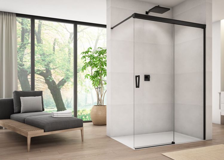 Czarna kabina prysznicowa walk-in 100x200 cm Sanswiss Cadura Black Line CAW2D1000607 czarny mat