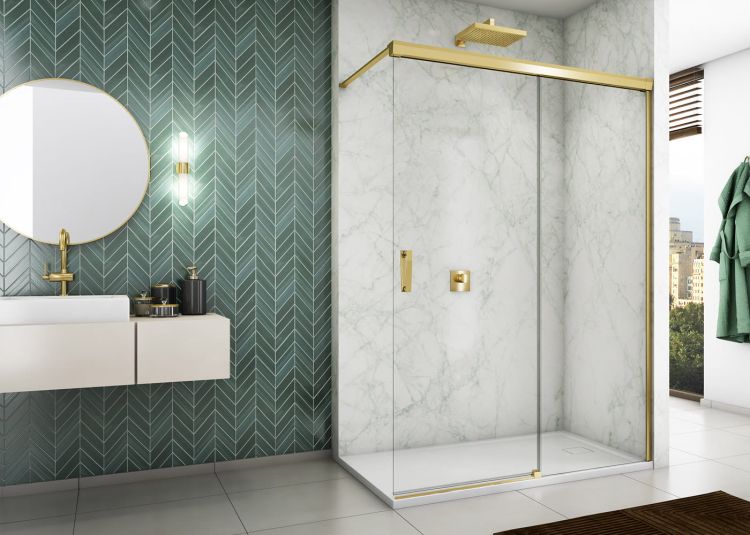 Złota kabina prysznicowa walk-in 120x200 cm Sanswiss Cadura Gold Line CAW2D1201207 złoty
