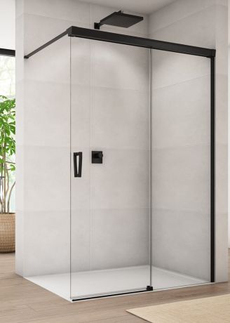 Przejdź do produktu Czarna kabina prysznicowa walk-in 140x200 cm Sanswiss Cadura Black Line CAW2D1400607 czarny mat