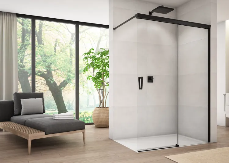 Czarna kabina prysznicowa walk-in 140x200 cm Sanswiss Cadura Black Line CAW2D1400607 czarny mat