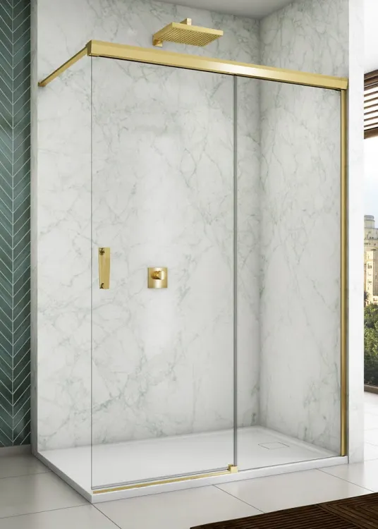 Złota kabina prysznicowa walk-in 140x200 cm Sanswiss Cadura Gold Line CAW2D złoty