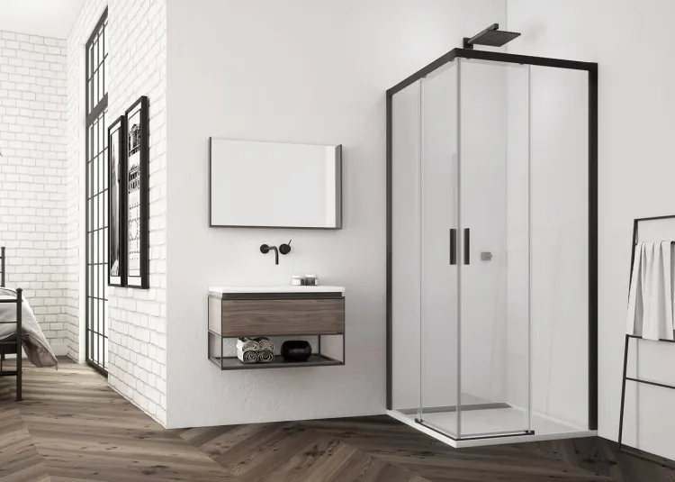 Kabina prysznicowa czarna 75x80 cm z wejściem narożnym SanSwiss Top Line S TLS0750607+TLS0800607