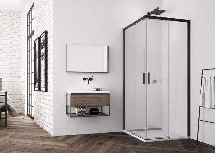 Kabina prysznicowa 80x120 cm z wejściem narożnym i czarnymi profilami SanSwiss Top Line S TLS0800607+TLS1200607