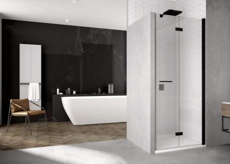 Przejdź do produktu Drzwi do prysznica 70 cm dwuczęściowe składane z czarnymi profilami SanSwiss Black Line Solino F SOLF107000607