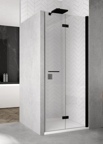 Przejdź do produktu Drzwi do prysznica 70 cm dwuczęściowe składane z czarnymi profilami SanSwiss Black Line Solino F SOLF107000607