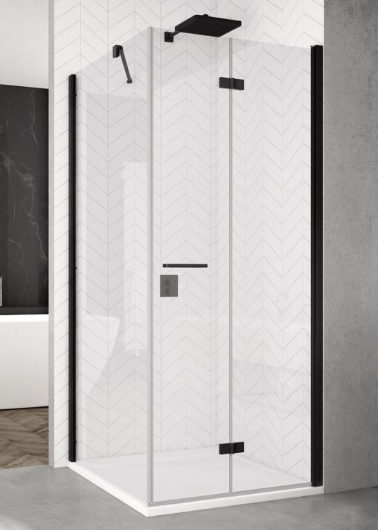 Kabina prysznicowa 70x70 cm ze składanymi drzwiami i czarnymi profilami SanSwiss Black Line Solino F SOLF107000607+SOLT107000607