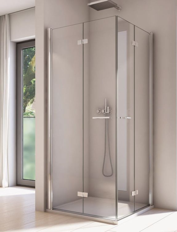 Kabina prysznicowa narożna 70x70 cm otwierana na dwie strony z drzwiami składanymi SanSwiss Solino SOLF1D0705007+SOLF1G0705007 chrom