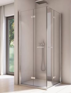 Kabina prysznicowa narożna 90x90 cm otwierana na dwie strony z drzwiami składanymi SanSwiss Solino SOLF1D0905007+SOLF1G0905007 chrom