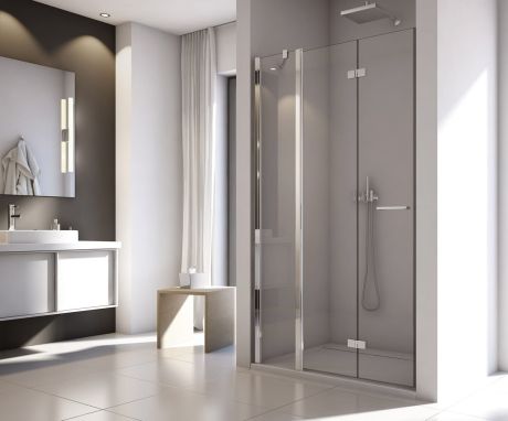 Przejdź do produktu Drzwi prysznicowe 140x200 cm wahadłowe z elementem stałym Sanswiss Solino chrom połysk SOLF13G1405007