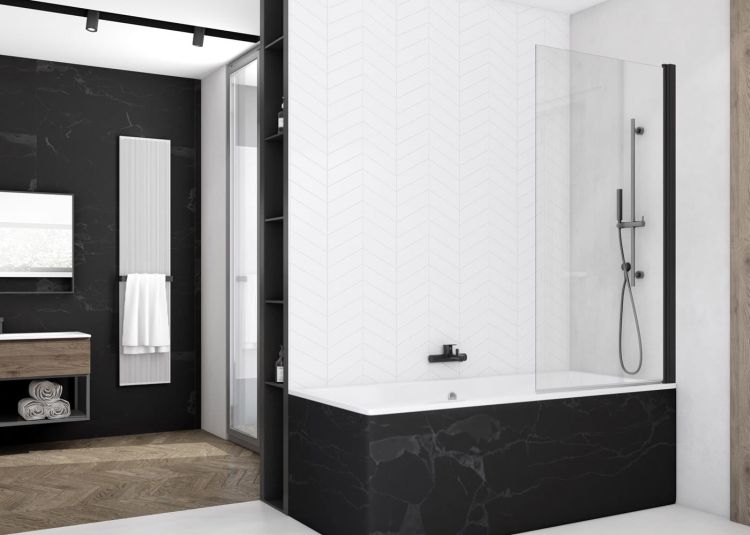 Czarny parawan nawannowy 85 cm SanSwiss Solino SOEB108500607 czarny mat