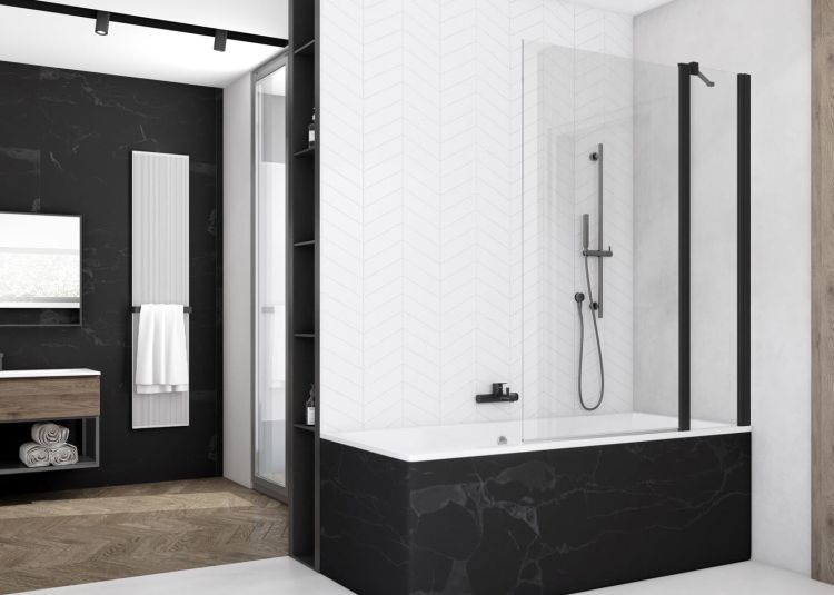 Czarny parawan nawannowy 90 cm SanSwiss Solino SOEB1309000607 czarny mat