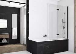 Czarny parawan nawannowy 90 cm dwuczęściowy składany SanSwiss Solino SOLB209000607 czarny mat