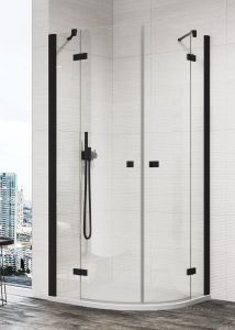 Kabina prysznicowa półokrągła narożna 90x90 cm, otwierana na dwie strony, z czarnymi profilami SanSwiss Black Line Annea ANR5509000607
