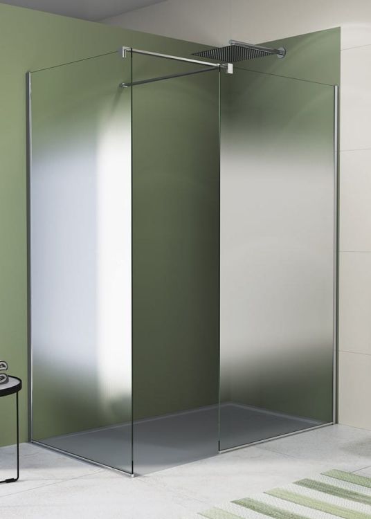 Biała kabina prysznicowa typu walk-in na wymiar z białymi profilami SanSwiss White Line STR4P0800968x2+VT90
