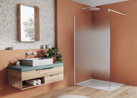 Przejdź do produktu Biała ścianka prysznicowa wolnostojąca 90x200 cm Sanswiss Walk-In Easy White Line STR4P0900968 biały mat, szkło Shade 68