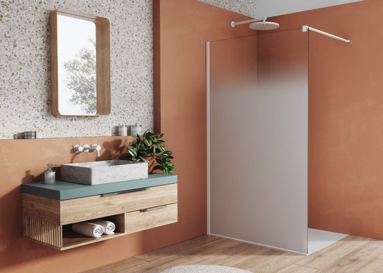 Biała ścianka prysznicowa wolnostojąca 140x200 cm Sanswiss Walk-In Easy White Line STR4P1400981 biały mat, szkło Brume