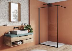 Czarna ścianka prysznicowa 120 cm typu walk-in z czarnymi profilami SanSwiss Black Line Easy Loft STR4P1200690