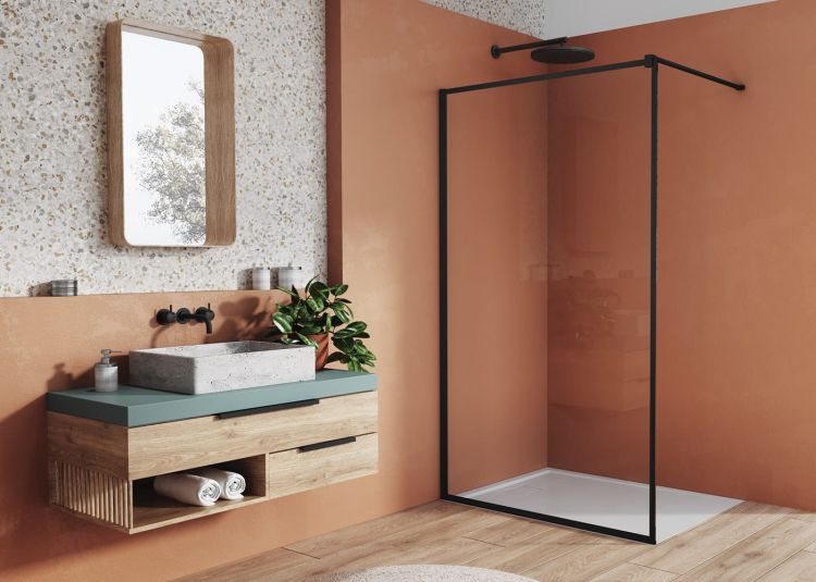 Czarna ścianka prysznicowa 120 cm typu walk-in z czarnymi profilami SanSwiss Black Line Easy Loft STR4P1200690