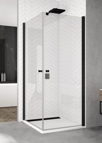Przejdź do produktu Czarna kabina prysznicowa 75x75 cm wejście narożne z czarnymi profilami  SanSwiss Black Line SOL10750607+SOL10750607+V3.SOL