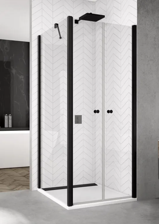 Kabina natryskowa 100x80 cm z drzwiami dwuskrzydłowymi i czarnymi ramami SanSwiss Black Line SOL210000607+SOLT208000607