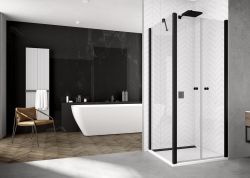 Kabina natryskowa 100x80 cm z drzwiami dwuskrzydłowymi i czarnymi ramami SanSwiss Black Line SOL210000607+SOLT208000607