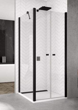 Przejdź do produktu Kabina natryskowa 70x90 cm z drzwiami dwuczęściowymi i czarnymi profilami SanSwiss Black Line SOL207000607+SOLT209000607