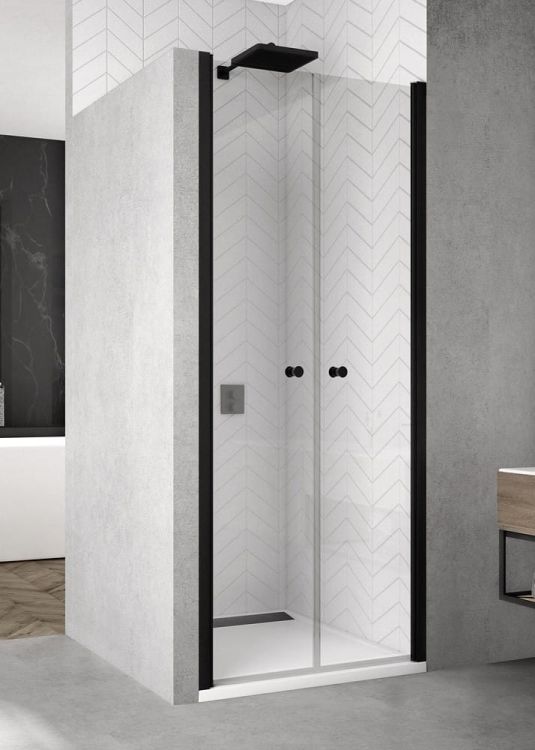 Drzwi prysznicowe dwuskrzydłowe czarne 90 cm SanSwiss Black Line SOL209000607