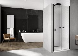 Drzwi prysznicowe dwuskrzydłowe czarne 90 cm SanSwiss Black Line SOL209000607