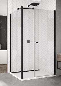 Kabina prysznicowa 140x70 cm z czarnymi ramami i polem stałym w linii od strony otwierania SanSwiss Black Line SOL3114000607+SOLT307000607