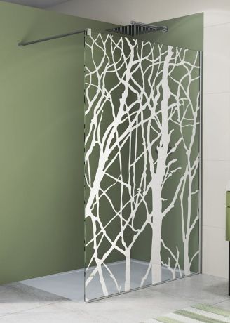 Przejdź do produktu Ścianka prysznicowa wolnostojąca 140x200 cm Sanswiss Walk-In Easy dekor drzewo STR4P1405062 chrom połysk