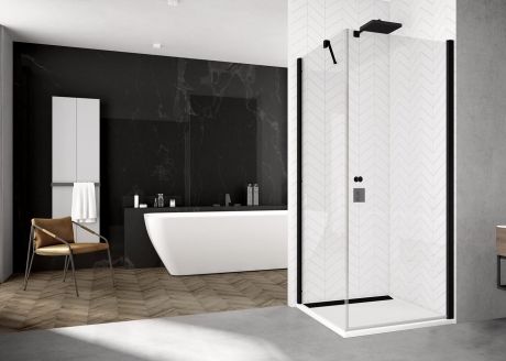 Przejdź do produktu Kabina natryskowa 70x80 cm wejście narożne z czarnymi profilami  SanSwiss Black Line SOL107000607+SOL108000607