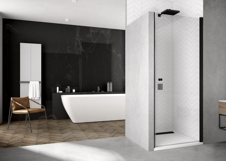 Drzwi do wnęki prysznicowej z czarnymi profilami 100 cm SanSwiss Black Line SOL110000607