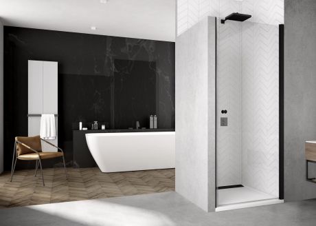 Przejdź do produktu Drzwi do wnęki prysznicowej z czarnymi profilami 80 cm SanSwiss Black Line SOL108000607